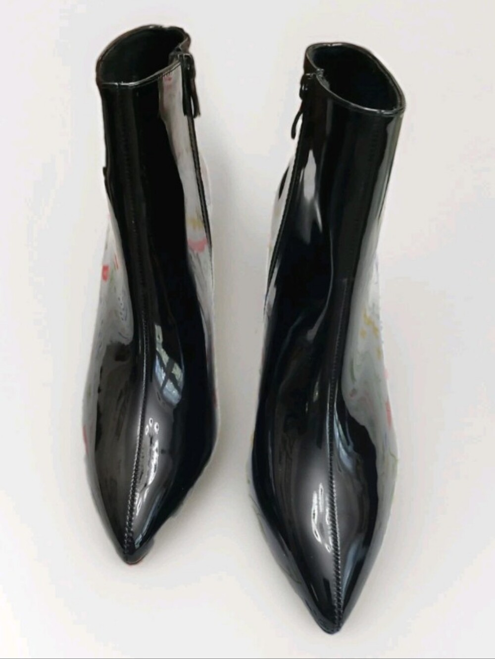 Allegra K Patent Leather Pointed Toe Ankle Bootie Clear Heel Inside Zip NWOT Sz9